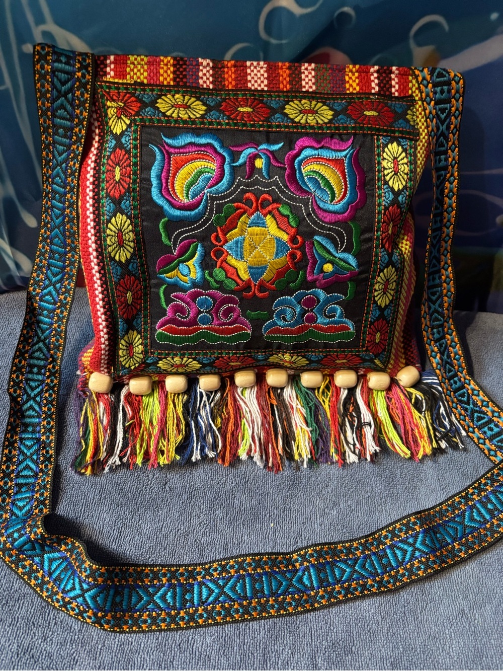Bohemian Embroidered Fringe Crossbody Bag - Multicolor